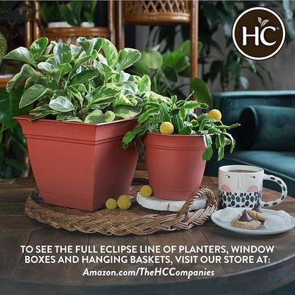 The HC Companies Eclipse Round Planter with Saucer - Outdoor & Indoor Plant Pot with Drainage Holes - Lightweight, UV-Resistant Plastic Pots for Plants, Flowers & Herbs (20" Cottage Stone, Pack of 1)