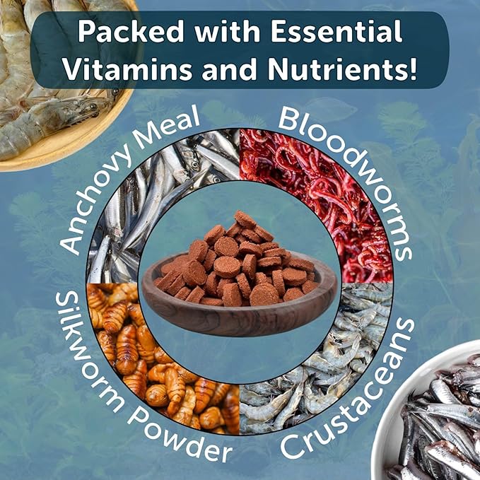 Aquatic Foods Inc. Bloodworm Glass Sticking 42% Protein Tablets for Angels, Tetras, Guppies, Cichlids, All Community Tropical Fish...9oz Jar
