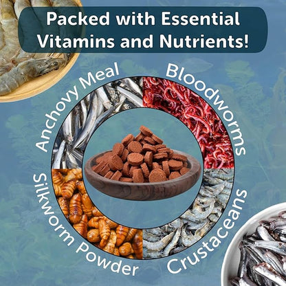 Aquatic Foods Inc. Bloodworm Glass Sticking 42% Protein Tablets for Angels, Tetras, Guppies, Cichlids, All Community Tropical Fish...9oz Jar