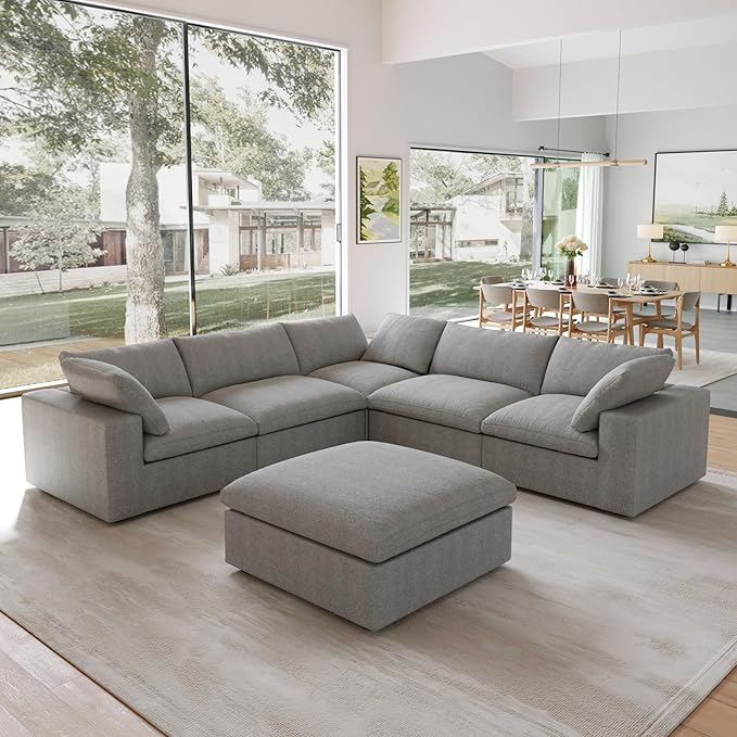 JACH V Shape Couches Sectional for Living Room, Modular Convertible Sofa Couch with Chaise Ottoman, Couch Cushion Covers Removable, Comfy Sofas for Living Room, Bedroom, Apartment (Grey)