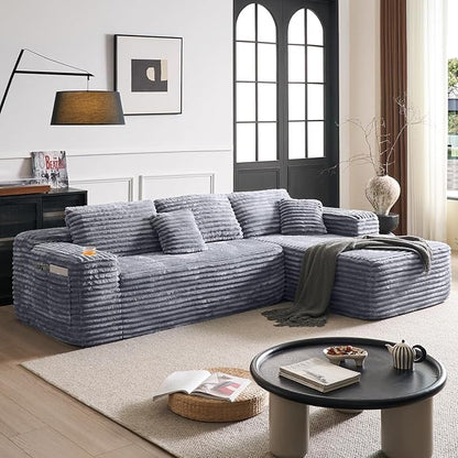 Cloud Sectional Couch with L-Shape Chaise, Modern Modular Sofa with Deep Seat, Built-in Cup Holder & Storage Pocket for Living Room Bedroom, No Assembly Required (Light Grey, Left Sitting Chaise)