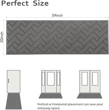 hicorfe Indoor Doormat,Front Back Door Mat Rubber Backing Non Slip Door Mats 20"x59" Absorbent Resist Dirt Entrance Doormat Inside Floor Mats Entryway Washable Low-Profile for Patio,Garden（Grey）