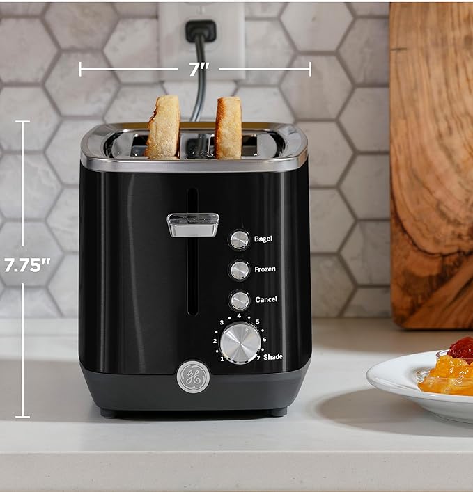 GE 2 Slice Black Stainless Steel Toaster, Extra Wide Slots