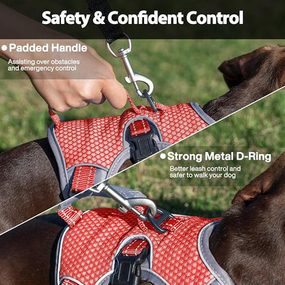 Escape Proof Dog Harness, Dachshund Harness, Reflective Dog Harness with Handle, Durable,Adjustable Vest for Small Medium Large Dogs Walking, Training, and Running Gear (Red,L)