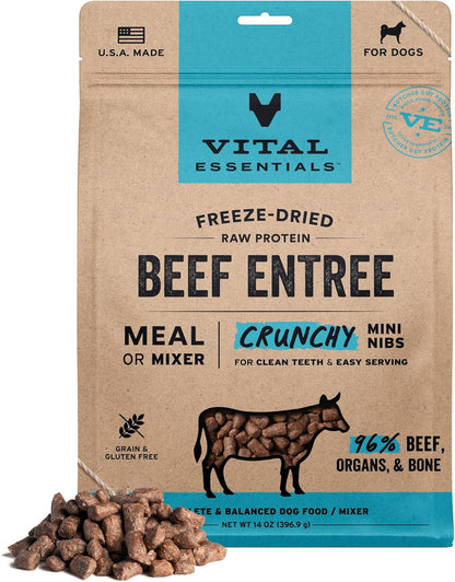 Vital Essentials Freeze-Dried Raw Beef Meal or Mixer Dog Food Crunchy Mini Nibs, 14 oz