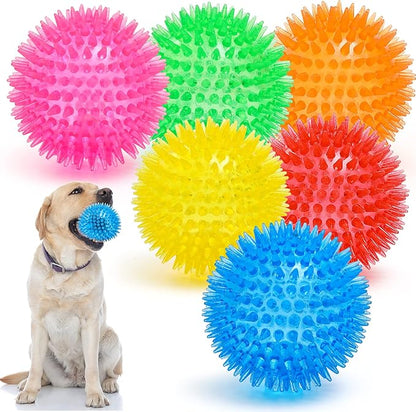 VITEVER 3.5” Squeaky Dog Toy Balls (6 Colors) Puppy Chew Toys for Teething, BPA Free Non-Toxic, Spikey Dog Balls for Medium, Large & Small Dogs, Durable Toys for Aggressive Chewers