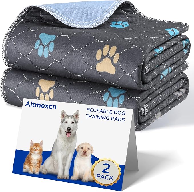 Aitmexcn Washable Pee Pads for Dogs, 48"x65", 2 Pack Extra Large Reusable Dog Mats, Heavy Absorbency, Leak-Resistant Anti-Slip Puppy Potty Pads for Playpens, Whelping Boxes and Incontinence