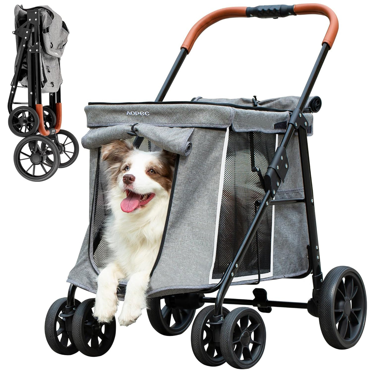Medium Dog Stroller, Dual Entry One-Touch Folding,Small and Medium Pet Stroller,360° Rotating Front Wheels,70 lbs Weight Capacity for Outdoor Travel and Elderly Dogs - Gray