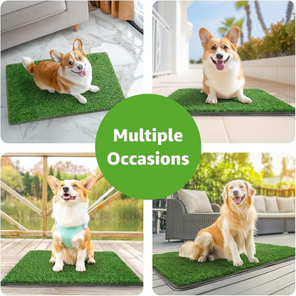 Dog Grass Pad with Tray, 18x30 Dog Litter Box for Patio Balcony Apartment | Floral，Grass Mat with Pad, Artificial Turf Grass, Puppy Indoor Outddor Potty Training, Washable Reusable, Leakproof, Pee On