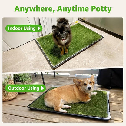 Dog Grass Pad with Tray for Dogs Puppy Potty Training to Pee & Poop Indoor | Dog Litter Boxes with Faster Drainage Artificial Grass & Quick-Absorbency Washable Pee Pads, Apartment Balcony Patio Use