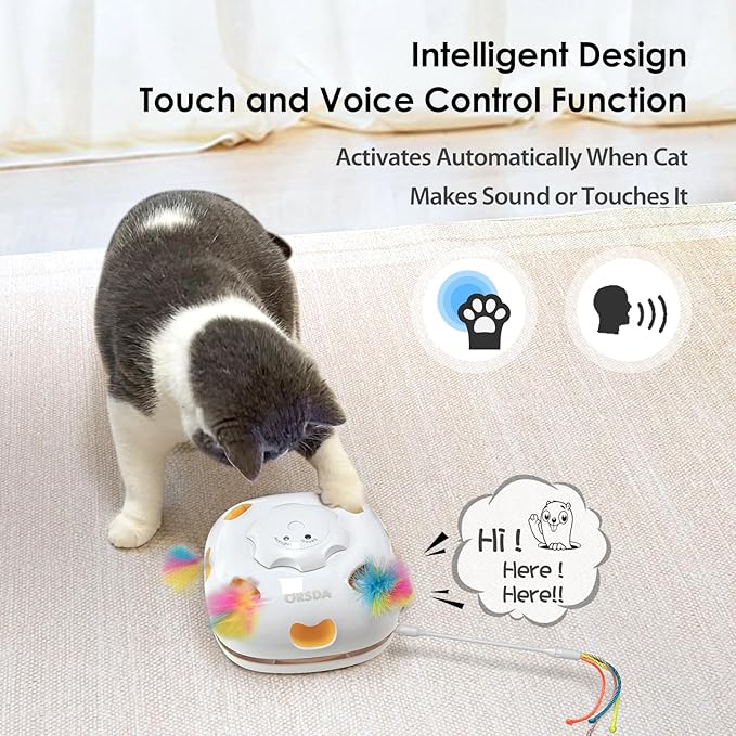 ORSDA 4 in 1 Interactive Cat Toys - Automatic Cat Toys for Indoor Cats & Kittens, 8 Holes Mice Whack-A-Mole, Hide and Seek Smart Motion with 5PCS DIY Replacement Refills