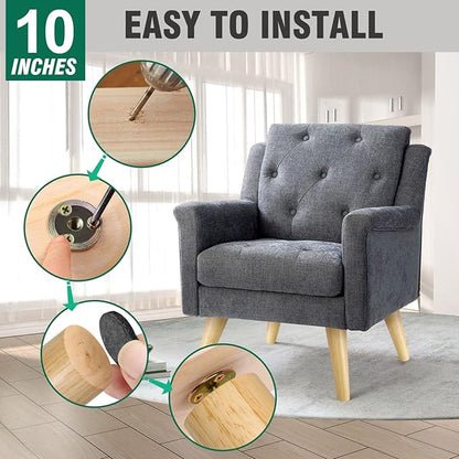 FoDau770 Rubber Wood Furniture Legs 10 Inches, Slant Tapered Wood Feet Mid Century Sofa Legs Set of 4, 5/16" UNC Furniture Feet Replacement Parts for Cabinet Couch Dresser Chair Ottoman Table