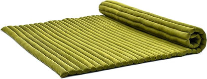 Leewadee - Foldable Floor Mattress - Japanese Roll Up Futon -Trifold Tatami Mat- Guest Floor Bed - Camping Mattress - Thai Massage Mat, Kapok Filled, 75 x 57 inches, Green