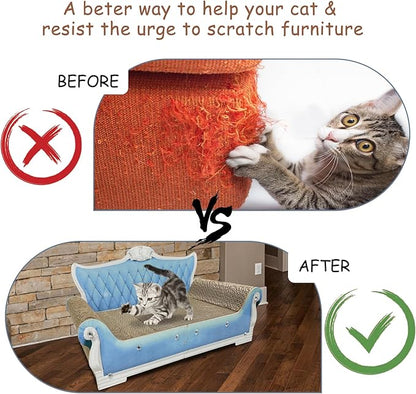 Luxury Cardboard Cat Scratcher Sofa Bed, Couch Shaped Scratching Board, Scratch Lounge with Catnip, Cat Scratcher for Indoor Cats Large Blue