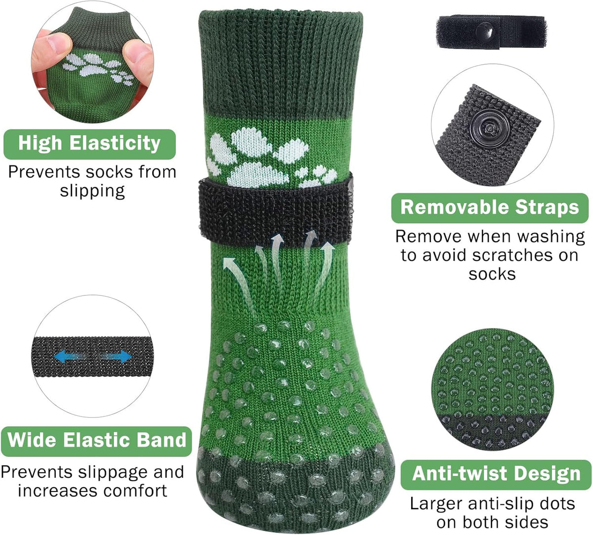SCENEREAL Anti Slip Dog Sock to Prevent Licking Paws for Hardwood Floors, Boots & Paw Protector Shoes for Hot/Cold Pavement with Grippers, Double Sides Grips for Small Medium Large Senior Dogs, M