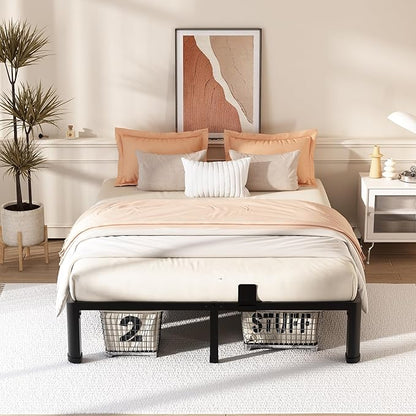 FUIOBYVV 12 Inch Full Bed Frame with Rounded Corner and Headboard Hole Mattress Retainers 3500 LBS Metal Heavy Duty Steel Slats Support No Box Spring Needed Platform Noise Free Easy Assembly