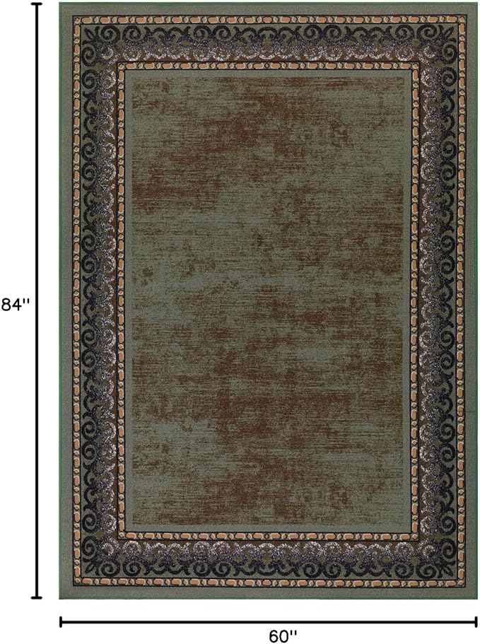 Antep Rugs Alfombras Bordered Modern 5x7 Non-Slip (Non-Skid) Low Pile Rubber Backing Indoor Area Rug (Green, 5' x 7')