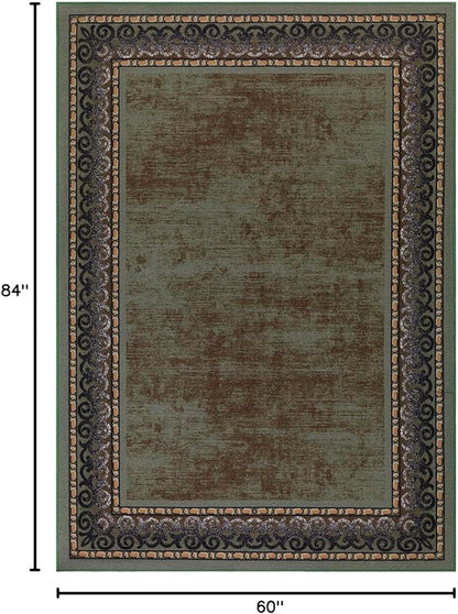 Antep Rugs Alfombras Bordered Modern 5x7 Non-Slip (Non-Skid) Low Pile Rubber Backing Indoor Area Rug (Green, 5' x 7')