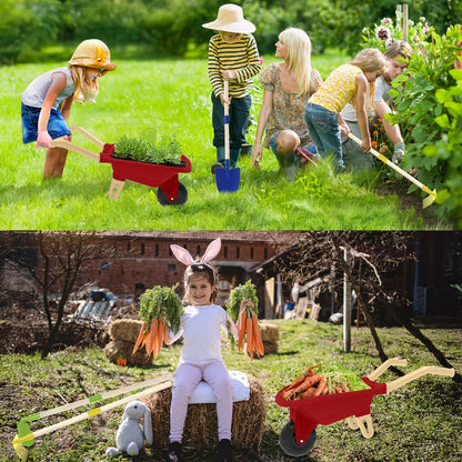 Kids Gardening Tools Outdoor Toys Set Backyard Play with Wheelbarrow Educational STEM Learning Pretend Toys Outdoor Indoor for Toddlers Kids Boys Girls (Red Wheelbarrow Set)