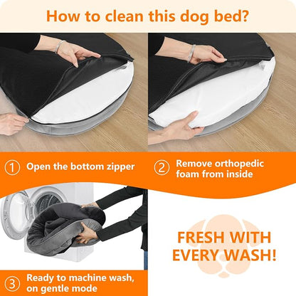 Dwanton Orthopedic Dog Bed for Large Dogs with Gel Memory Foam, Waterproof Dog Sofa, Washable Pet Bed with Four Sided Bolster Cushion, Removable Cover & Non-Slip Bottom, 42", Dark Grey