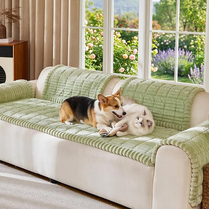 FUANGUI Waterproof Couch Cover Sofa Cover for Dogs and Pets Sofa Protector | Non-Slip Washable Fuzzy Soft Cat Sofa Slipcover for 2-3 Cushion Couch Sofa Pet Friendly, Grass Green, 27.6" x 59.1", 1 pcs