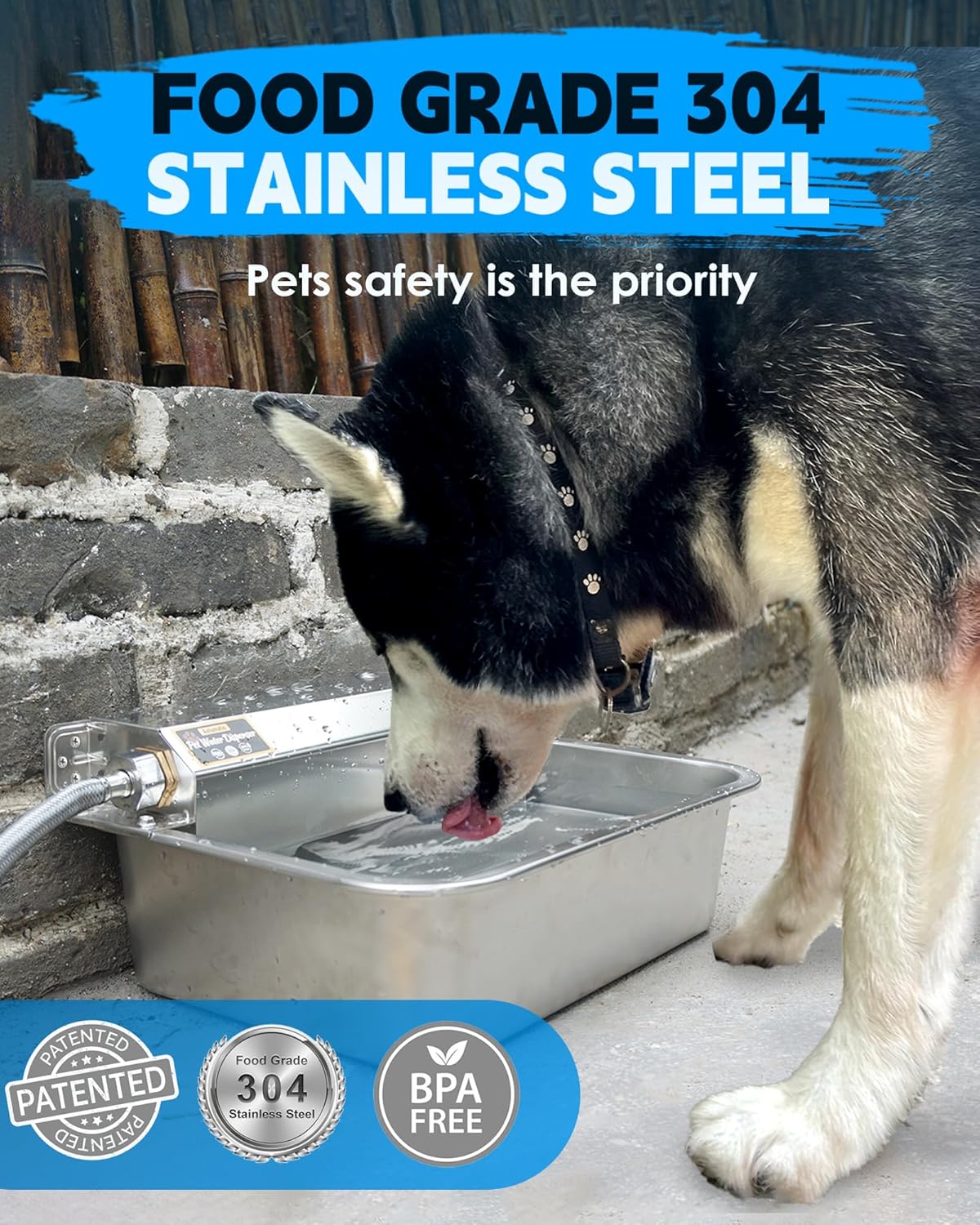 Automatic Dog Water Dispenser, 2 Gallons 304 Stainless Steel Dog Water Bowl for Indoor/Outdoor, Large Water Bowl for Pets & Livestock, Anti Tip, Wide Mouth, Water Auto Fill, Fit GHT 3/4" Faucet