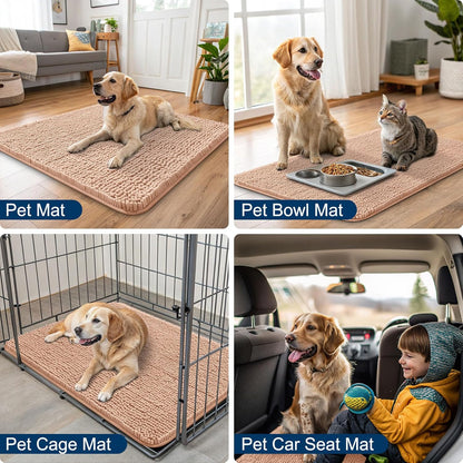 Smiry Dog Door Mat for Muddy Paws 24x16, Absorbs Moisture and Dirt Doormat, Non-Slip Washable Quick Dry Chenille Front Door Mat Indoor Entrance, Entryway Carpet for Inside Floor, Peach