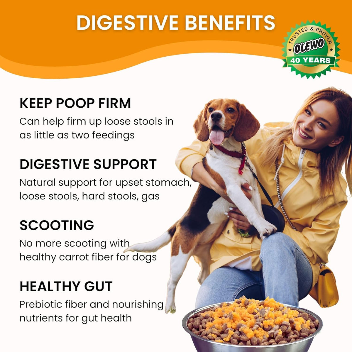 Olewo Original Carrots for Dogs – Fiber for Perfect Poop, Dehydrated Dog Food Toppers for Picky Eaters, Natural Skin & Coat Support, Multivitamin, Probiotics for Digestive & Gut Health, 2.2 lbs