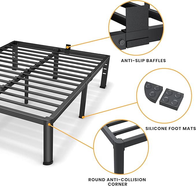 18 Inch Full Size Metal Platform Bed Frame with Round Corners, Storage Space Under High Bed Frame-Heavy Duty Steel Slats Support, Noise Free - Easy Assembly - No Box Spring Needed