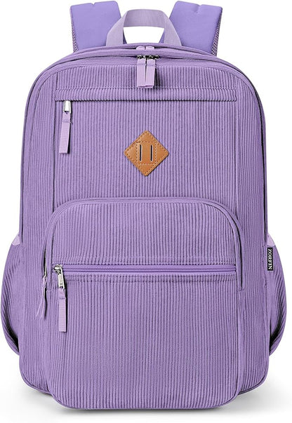 ZORFIN 26L Backpack for College, and Travel: Corduroy Bookbag - Deep Purple