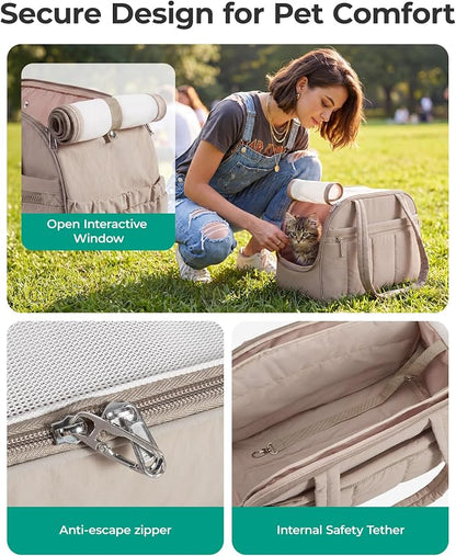 BAGSMART Dog Purse Carrier for Small Dogs Up to 13lbs Puppy Travel Tote Bag | Quilted Puffy Soft Sided Pet Handbag with Pockets, Collapsible Lightweight Portable Carrying with Safety Tether & Mat, Grey