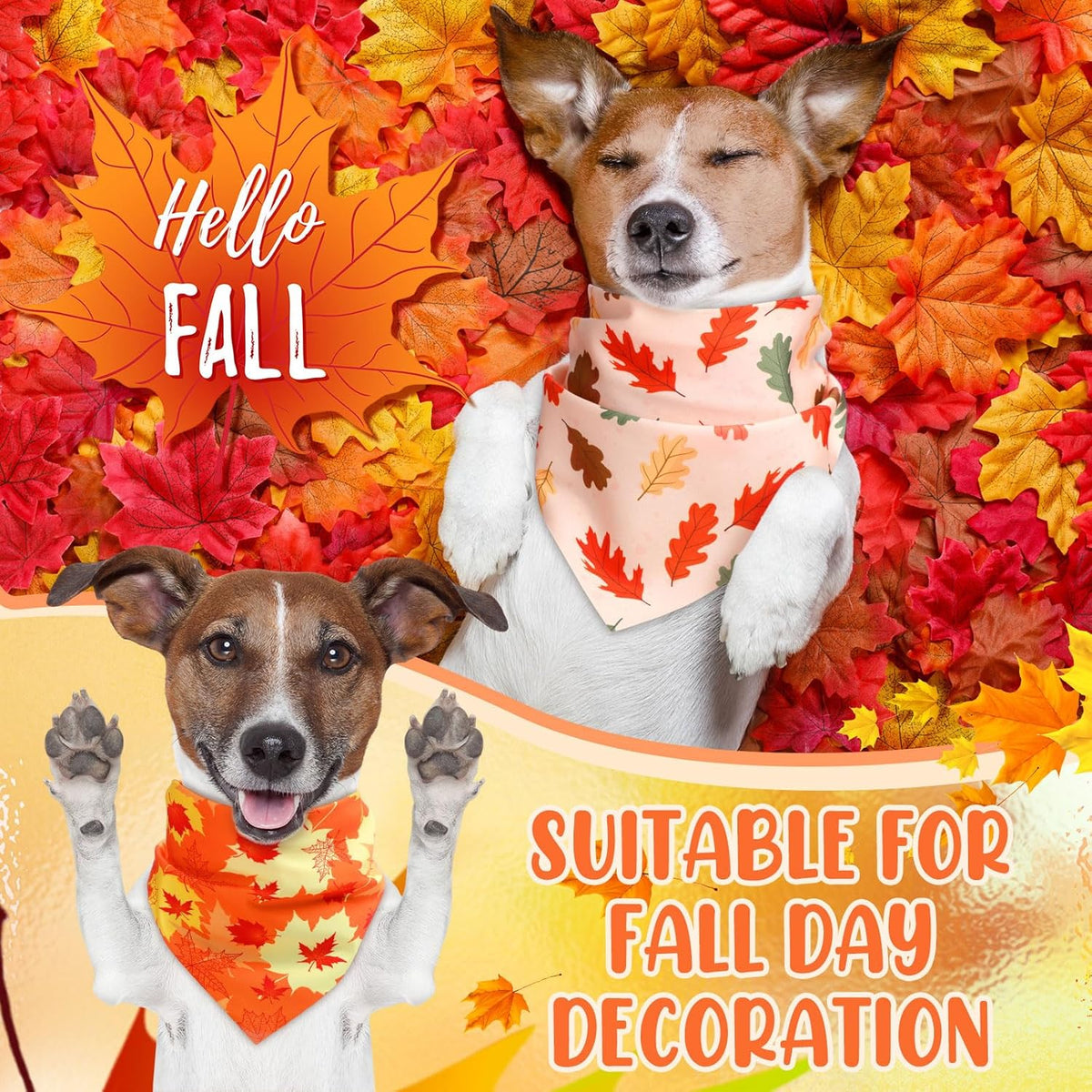 Weewooday 50 Pcs Fall Dog Bandanas Bulk Pumpkin Maple Leaves Thanksgiving Autumn Bandanas for Bibs Adjustable Scarf for Small Medium Large Pets Cats Costume(Leaves Pattern, 31.5 x 21.7 X21.7 Inch)