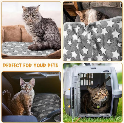Tatuo 4 Pack Fleece Dog Blankets for Puppy Cats Multi-Size Sleep Mat for Pet Guinea Pig Soft Washable Crate Bed Puppy Teething Toys Print Pattern Warm Blanket Indoor (Gray,30 x 20.5 Inch,Star)