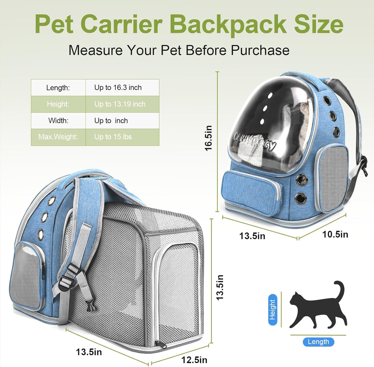 Expandable Cat Backpack,Cat Bubble Backpack Carrier for Carrying Cats, Pets and Small Dogs,Airline-Approved,Designed for Travel, Hiking, Walking,Car （Blue