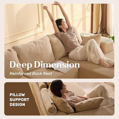 107" Boneless Couch with Deep Seat, Modular Sectional Sofa, Cloud Sectional Couch for Living Room, No Assembly Required, Corduroy, L-Shape Right?Camel