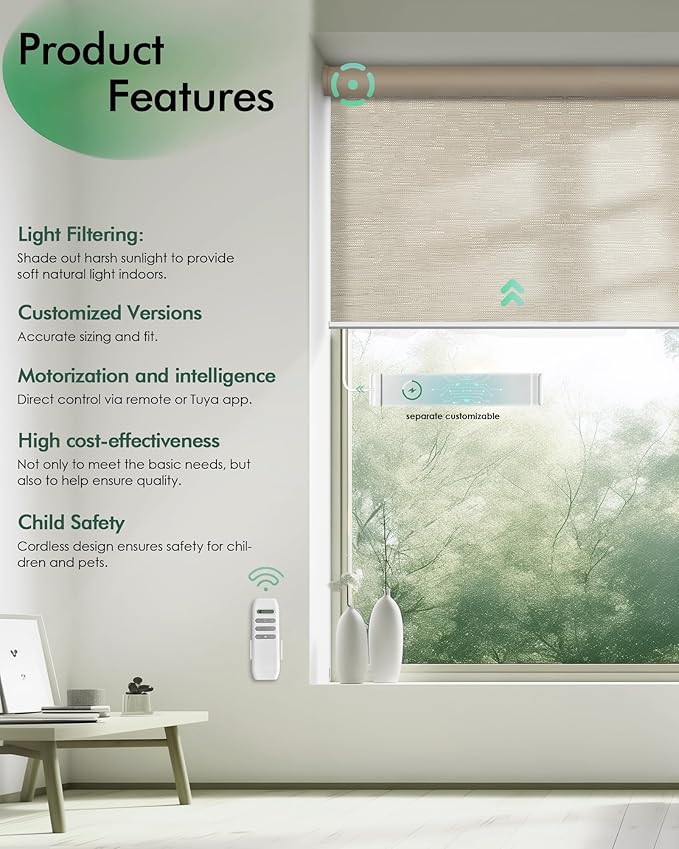 Yoolax Motorized Blinds with Remote, Light Filtering Remote Shades