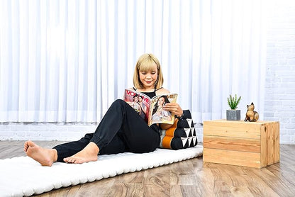 Leewadee Triangle Cushion – Comfortable Backrest for TV or Reading, Incline Pillow for Relaxing Made of Kapok, 20 x 13 x 13 inches, Black Orange