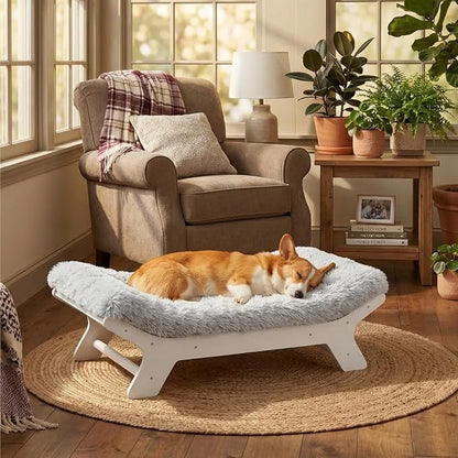 Elevated Wood Dog Bed Frame Mat Set, Whitecolor, Medium | Raised Sturdy Attractive Dog Sofa Couch Furniture,60 lb