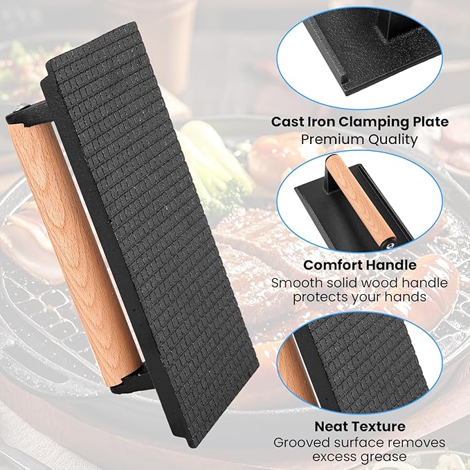 2 Pack Cast Iron Grill Press, Heavy Duty Rectangular Griddle Weight