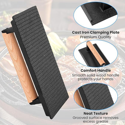2 Pack Cast Iron Grill Press, Heavy Duty Rectangular Griddle Weight