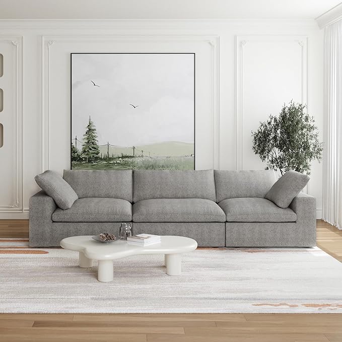 JACH Modular Sectional Couch for Living Room, Modern Convertible Couches, 3 Seats Soft Cloud Couch, Cushion Covers Removable, Modular Sectional Sofas for Living Room Apartment, (Grey)