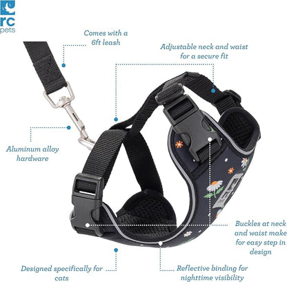 RC Pets Adventure Kitty Cat Harness | Adjustable Airmesh Vest with D-Ring and 6ft Leash for Walking and Travel | Daisies, Large
