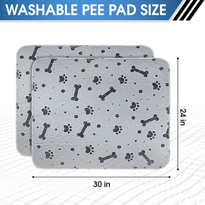 Washable Puppy Pads for Dogs 2 Packs 24’’ x 30’’ Reusable Pee Pads for Dogs Waterproof Heavy Absorbent Puppy Training Pads for Indoor Dog Mats