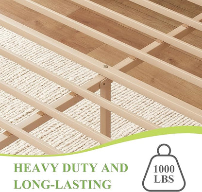 ZIYOO Solid Bamboo Wood Full Size Bed Frame with Storage Headboard, 14 inch Platform Bed Frame Full No Box Spring Needed with Steel Slats, Sturdy and Stable, Easy Assembly, Noise Free