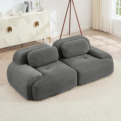 80" Modern Corduroy Boneless Love Seat Couches, 2 Seater Large Sectional Couches for Living Room, Gray Cloud Modular Sectional Sofa, Memory Foam, Extra Deep Loveseat, No Assembly