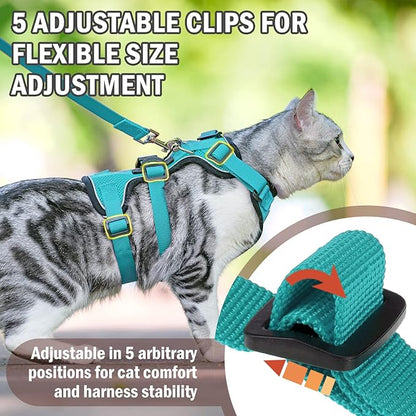 PUPTECK Cat Harness and Leash Set Escape Proof for Walking, Breathable Mash Vest Adjustable Harness for Cats Puppy Small Animals, Reflective at Night, Green Small