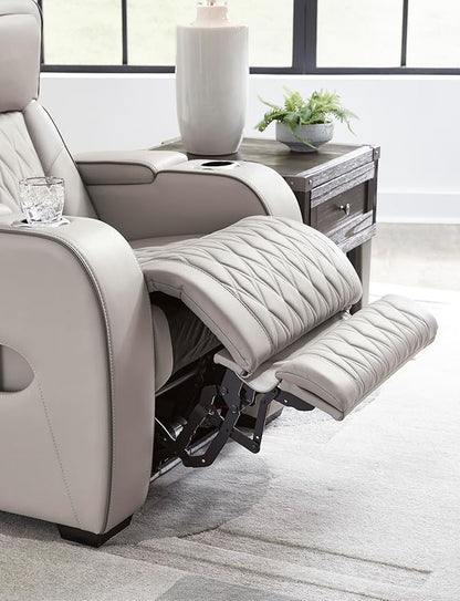Signature Design by Ashley Boyington Contemporary Leather Match Power Reclining Sofa with USB Charging Ports, LED Lights and Adjustable Headrest, Light Gray