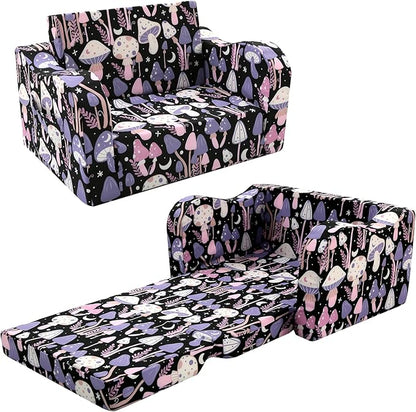 MeMoreCool Toddler Couch Chair – Foldable Kids Sofa for Ages 1–3, Fold-Out Bed with Side Pocket, Comfy & Washable Detachable Cover | Cute Patterns | Lightweight Lounger for Playroom, Naptime, Gifting