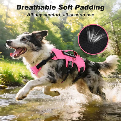 WINGOIN Dog Vest Harness for Large Dogs,Hotpink L | with Handle,Adjustable Reflective,Military K9 Style,Big Size Dog Vest,for German Shepherd,for Walking Training Hunting
