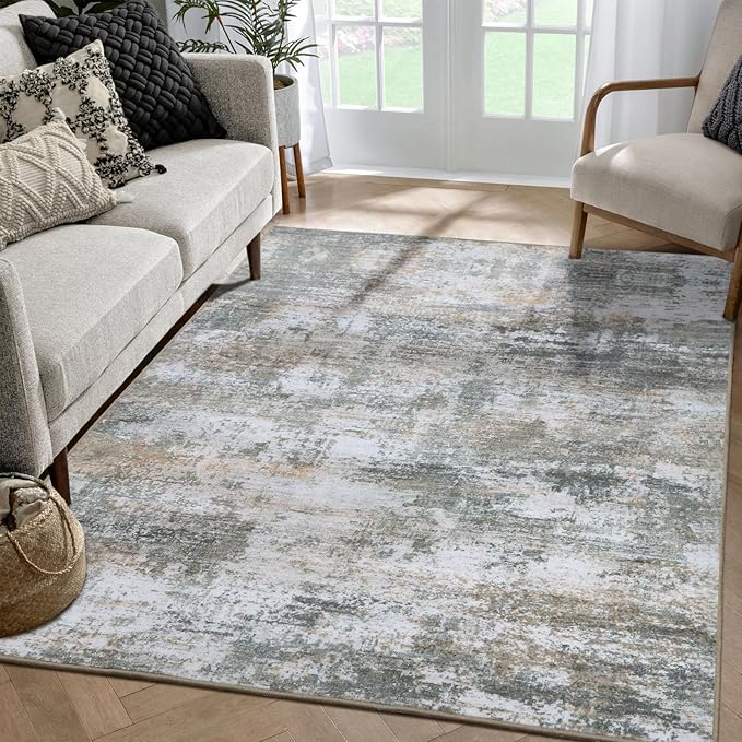 WILLSUN Washable Area Rugs, 3x5 Non-Slip Boho Large Area Rugs for Living Room, Bedroom, Machine Washable Vintage Rug, Indoor Floral Print Carpet for Home Decor, Kid & Pet Friendly Mat